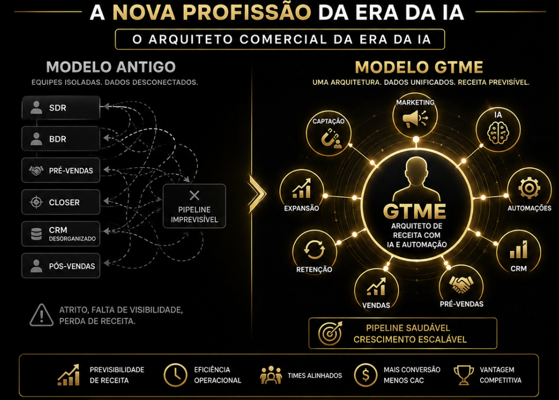 Arquitetura GTM Engineer — do modelo antigo desconectado ao novo modelo integrado com IA, automação e CRM